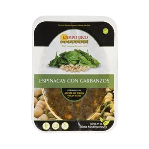 Campo Rico Espinacas con Garbanzos, Listas para Calentar y Comer 250 G.