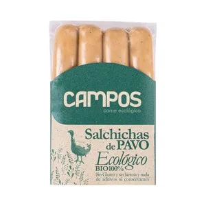 Campos Salchichas Cocidas Ecológicas de Pavo, Tipo Frankfurt 250 G.