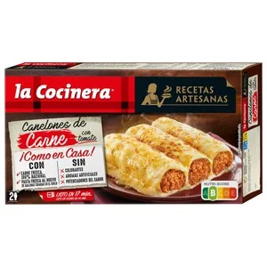 LA Cocinera Canelones de Pasta Fresca al Huevo, Rellenos de Carne (origen 100% Nacional) con Tomate Recetas Artesanas 500 G.