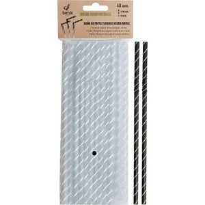 Cañita de Papel Flexible Rayas Negras/blancas 48 u