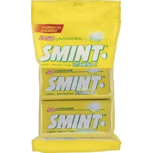 Caramelos Duros sin Gluten y sin Azúcar Sabor Limón con Vitamina C Pack 2 Formato Ahorro Pack 2x 50 Unidades Smint
