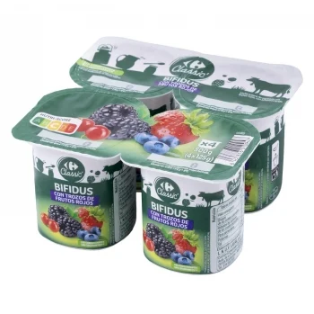 Bífidus con Trozos de Frutos Rojos Carrefour Pack de 4 Unidades de 125 G.