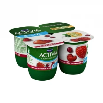 Bífidus Desnatado con Frutos Rojos Danone Activia sin Azúcar Añadido Pack de 4 Unidades de 120 G.