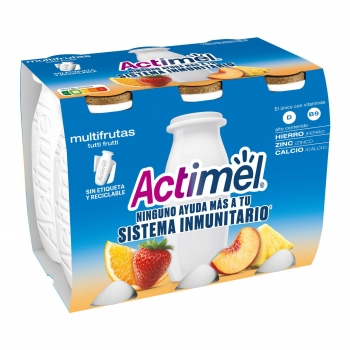 Leche Fermentada Líquida Multifrutas Danone - Actimel sin Gluten Pack de 6 Unidades de 100 G.