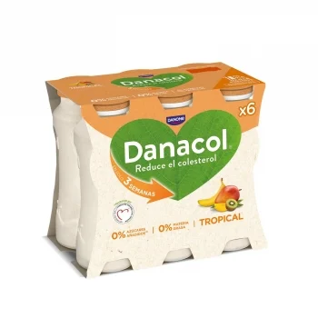 Leche Fermentada Tropical sin Azúcar Añadido Danone Danacol sin Gluten Pack de 6 Unidades de 100 G.