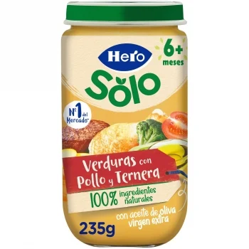 Tarrito de Verduritas con Pollo y Ternera desde 6 Meses Hero Baby sin Gluten 235 G.