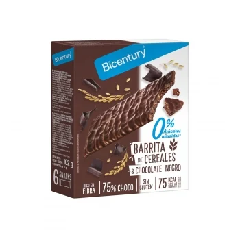 Barritas de Cereales con Chocolate Negro Bicentury Sarialís sin Gluten y sin Azúcar Añadido Pack de 6 Unidades de 14,5 G.