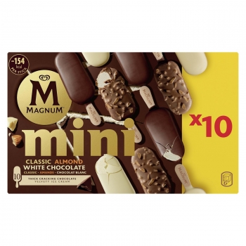 Helado Mini Bombón Clásico, Almendras y Chocolate Blanco Magnum sin Gluten 10 Uds.