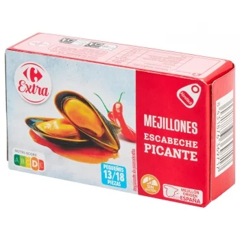 Mejillones en Escabeche Picante 13/18 Clasicc Carrefour 69 G.