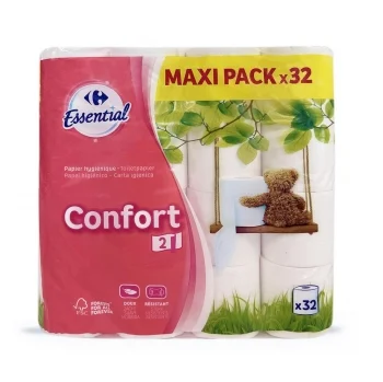 Papel Higiénico 2 Capas Confort Carrefour Essential 32 Rollos.