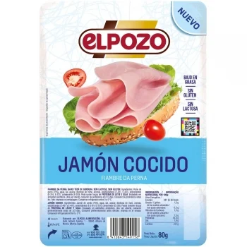 Jamón Cocido en Lonchas el Pozo sin Gluten y sin Lactosa 80 G