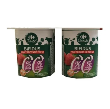 Bífidus Desnatado con Trozos de Fresa sin Azúcar Añadido Carrefour Classic Pack de 4 Unidades de 125 G.