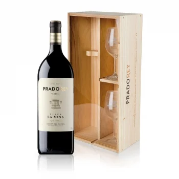 Estuche Vino Tinto Reserva Tempranillo Pradorey Finca la Mina D.o. Ribera del Duero 1.5 L + 2 Copas