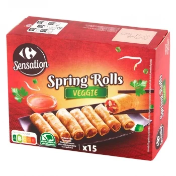 Rollitos Rellenos de Verduras con un sobre de Salsa Agridulce Picante Carrefour Sensation 330 G.