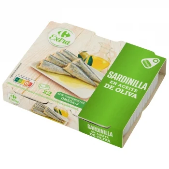 Sardinillas en Aceite de Oliva Extra Carrefour Pack 2 Latas de 65 G.