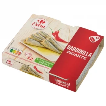 Sardinilla en Aceite de Girasol Picante Extra Carrefour Pack 2 Latas de 65 G.