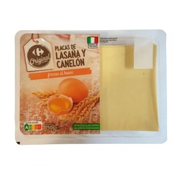 Placas de Lasaña y Canelones Frescas al Huevo Carrefour Original 250 G.