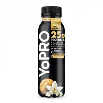 Leche Fermentada de Proteínas Líquida Desnatada Sabor Vainilla y Galletas Danone Yopro sin Gluten y sin Lactosa 300 G.