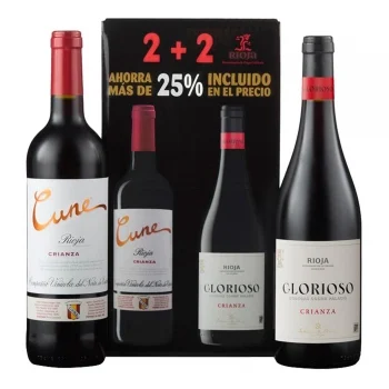 Caja de 2 Botellas de Vino Tinto Crianza Cune 75 Cl.+ 2 Botellas de Vino Tinto Crianza Glorioso D.o. Ca. Rioja 75 Cl.