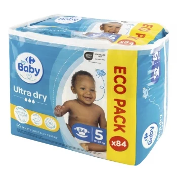 Pañales Ultra Dry Carrefour Baby T5(12-20 Kg) 84 Ud.
