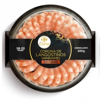 Langostinos Cocidos Congelados en Corona Extra Carrefour 200 G.