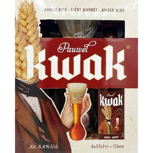 Cerveza Belga Ale Pack 4 + Vaso Pie de Madera Kwak