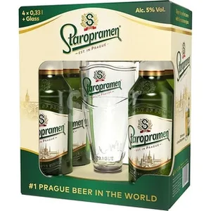 Cerveza Rubia Lager Checa Pack 4 + Vaso Staropramen