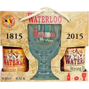 Cerveza Rubia y Cerveza Negra Belga Estuche 4 + Copa + 4 Posavasos Waterloo
