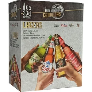 Cervezas Rubias Lagers 4 Variedades Estuche 6 (2 la Sagra, 2 Coors, 1 Staropramen y 1 Miller Genuine Craft) la Sagra