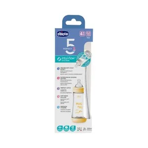 Chicco Perfect 5 Biberón de 300 Ml con Tetina de Silicona, Flujo Rápido y Sistema Anticólicos, a Partir de 4 Meses.