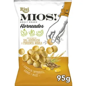 Chips de Lenteja, Arroz y Maíz con un Toque de Sal Ahumada y Pimienta Negra sin Gluten Risi Mios!
