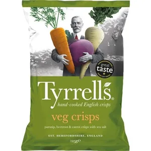 Chips de Vegetales (chirivía, Remolacha y Zanahoria) con Sal Marina Tyrrell's