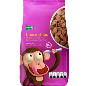 Choco Chips Cereales de Desayuno en Conchas de Maíz y Arroz con Cacao sin Gluten  el Corte Ingles 500 G
