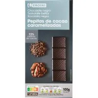 Chocolate 72% Cacao-pepitas Eroski, Tableta 100 G