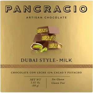 Chocolate con Leche 42% Cacao y Pistacho Estilo Dubai sin Gluten Pancracio