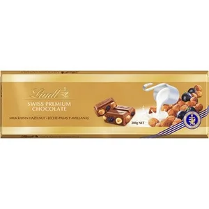 Chocolate con Leche Pasas y Avellanas  Lindt Swiss Premium 300 G