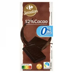 Chocolate Negro 52% Cacao Carrefour Sensation sin Gluten y sin Azúcar Añadido 100 G.