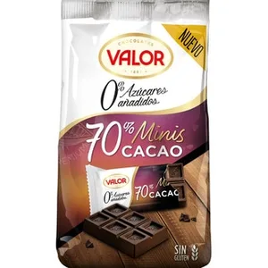 Mini Tabletas de Chocolate Negro 70% Cacao 0% Azúcares Añadidos y sin Gluten Valor