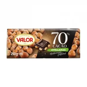 Chocolate Negro 70% Cacao con Avellanas Valor sin Gluten 250 G.