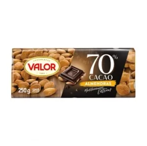 Chocolate Negro 70% con Almendras Enteras Valor sin Gluten 250 G.