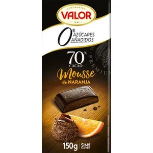 Chocolate Negro 70% con Mousse de Naranja 0% Azúcares Añadidos y sin Gluten  Valor 150 G