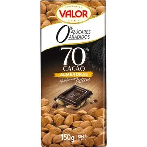 Chocolate Negro 70% sin Azúcar con Almendra 150 Gr