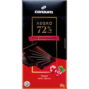 Chocolate Negro 72% Cacao con Arandanos 100 Gr