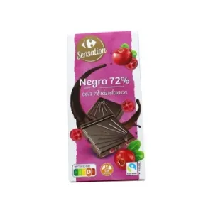 Chocolate Negro 72% con Arándanos Carrefour Sensation sin Gluten 100 G.