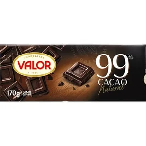 Chocolate Negro 99% Cacao Natural y sin Gluten  Valor 170 G