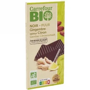 Chocolate Negro con Aceite Esencial de Limón y Pepitas de Jengibre Confitadas Ecológico Carrefour Bio 100 G.