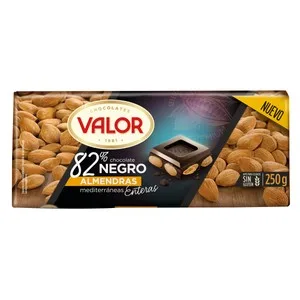 Valor Chocolate Puro Negro con Almendras 250 G.