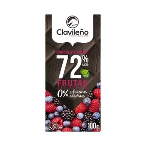 Clavileño Chocolate Negro Extrafino 72% Cacao y Frutas del Bosque con Stevia 100 G.
