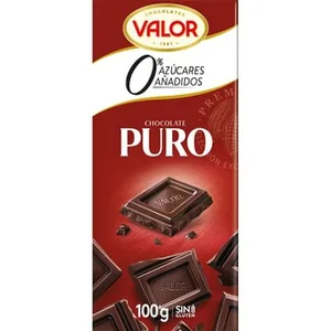 Chocolate Puro 0% Azúcares Añadidos y sin Gluten  Valor 100 G