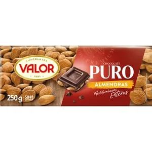 Chocolate Puro con Almendras Mediterráneas Enteras XL con Stevia sin Azúcar Añadido Valor sin Gluten 180 G.
